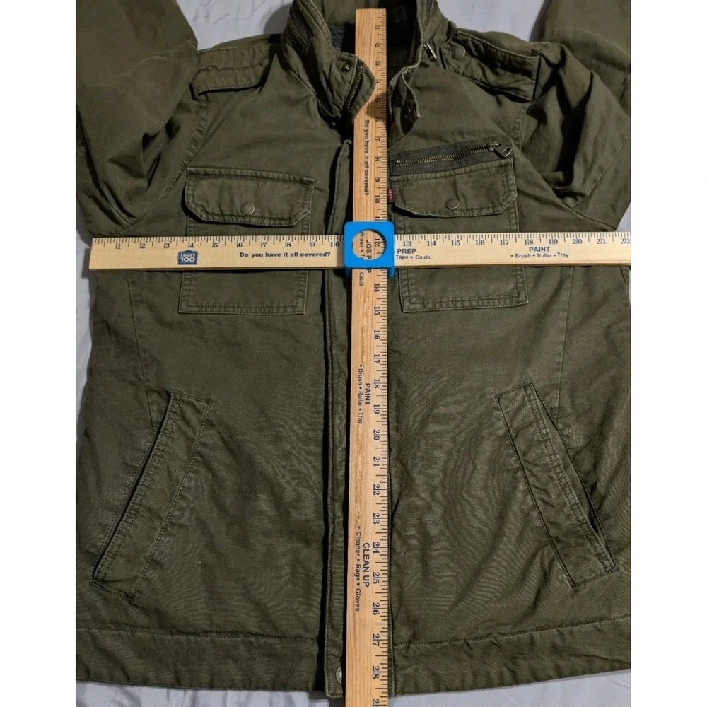 Levis Mens Sherpa Lined Military Field Jacket Olive Green Cotton Canvas Medium - Picture 6 of 8